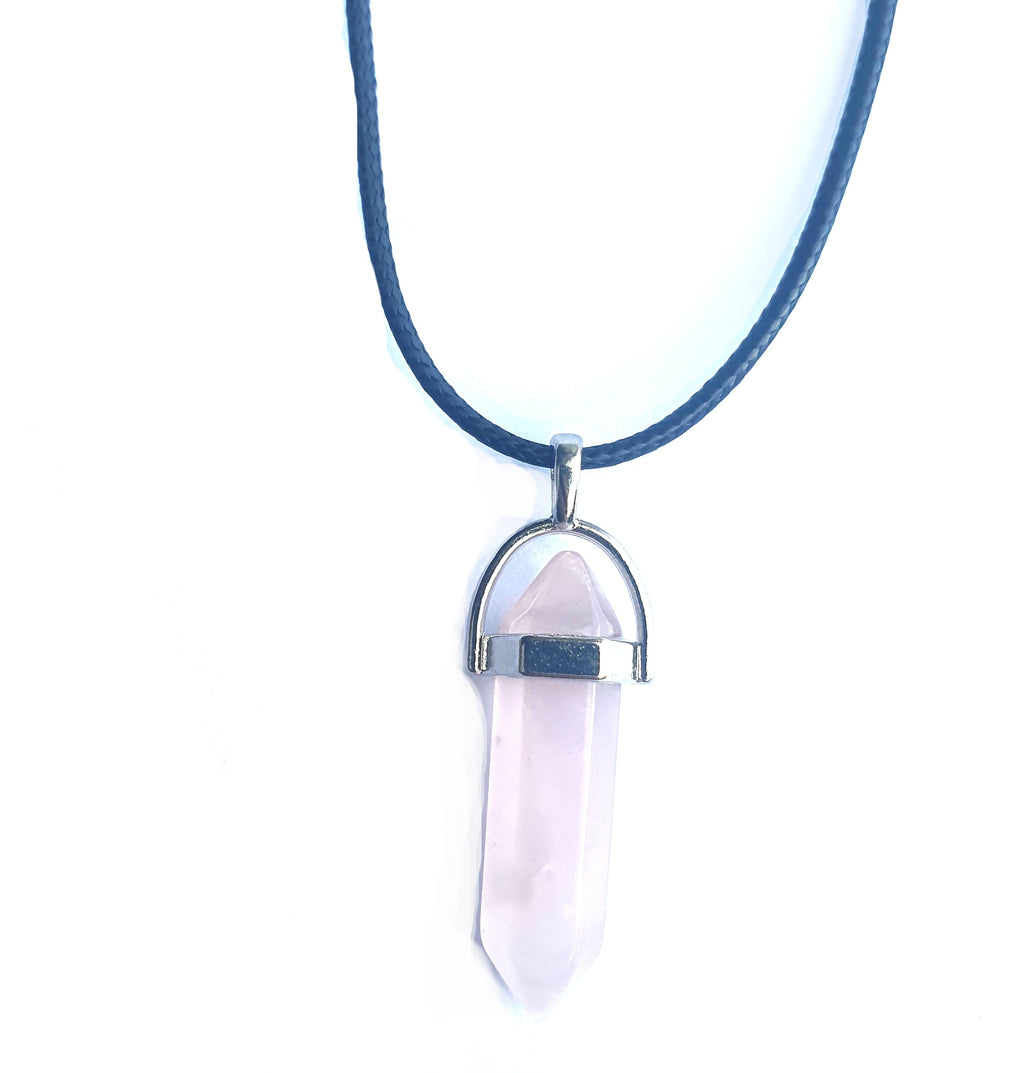 Crystal Pointed Pendant Necklace - Rose Quartz-0